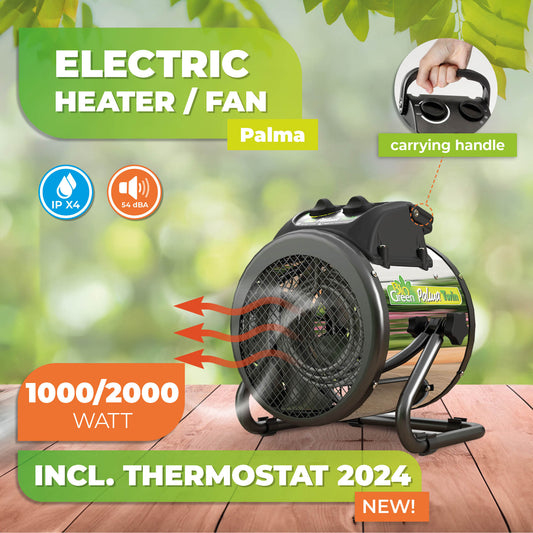 ELECTRIC GREENHOUSE HEATER & FAN with Manual Thermostat PALMA TWIN, 1000 W / 2000 W